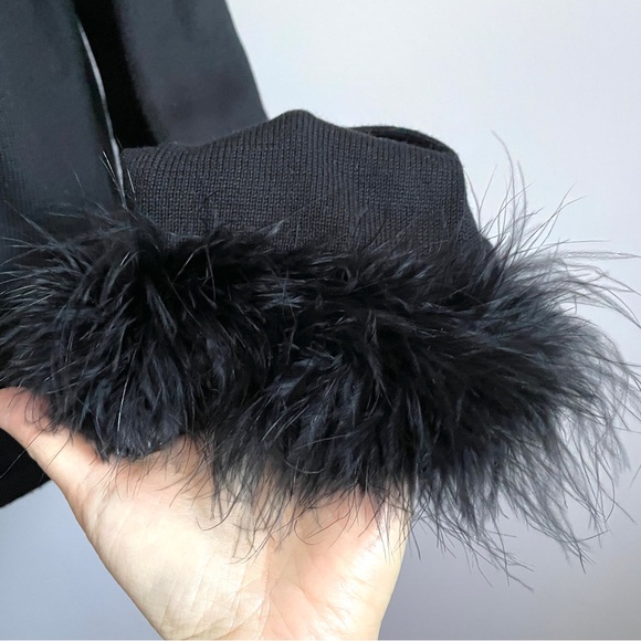 🛑 Vintage April Cornell Black Maribou Feather Trim Cardigan - S/M - Picture 6 of 10